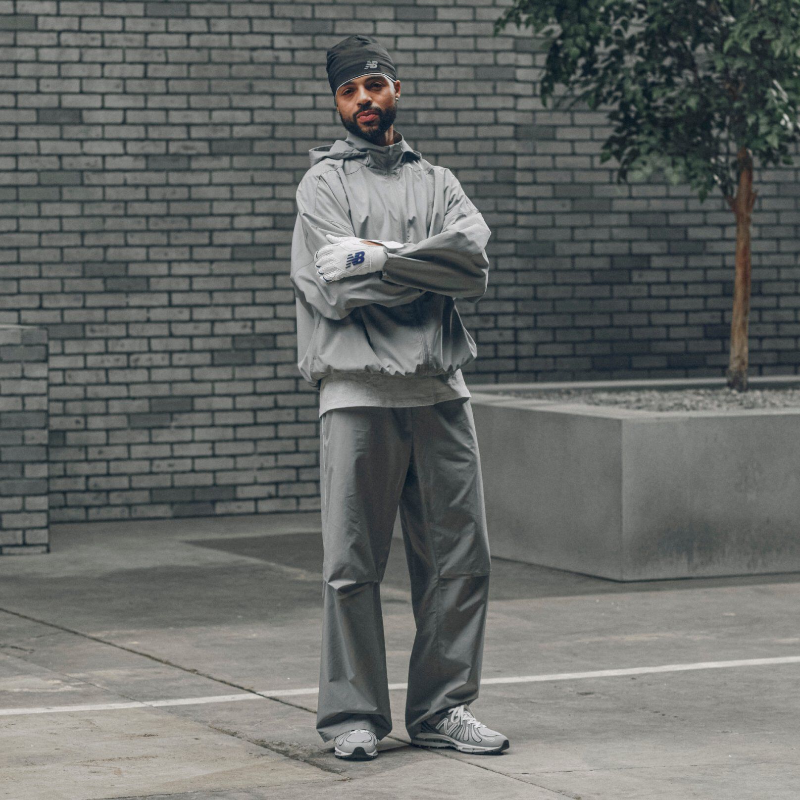 Justin Henry wearing a pair of grey 1890s